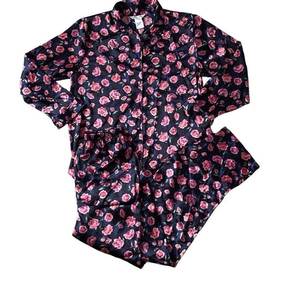 Secret Treasures Other - Secret Treasures Peony Satin Silky Pajamas 2 Piece Pj Lingerie Set Long Medium